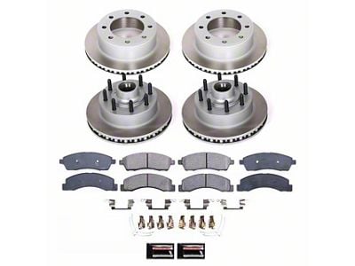 PowerStop Semi-Coated 8-Lug Brake Rotor and Pad Kit; Front and Rear (99-02 2WD F-250 Super Duty w/ 4-Wheel ABS)