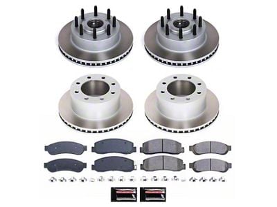 PowerStop Semi-Coated 8-Lug Brake Rotor and Pad Kit; Front and Rear (Late 10-11 2WD F-250 Super Duty)