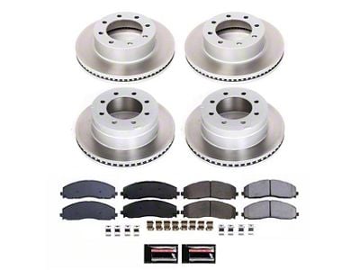 PowerStop Semi-Coated 8-Lug Brake Rotor and Pad Kit; Front and Rear (13-22 4WD F-250 Super Duty)