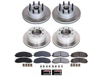 PowerStop Semi-Coated 8-Lug Brake Rotor and Pad Kit; Front and Rear (13-22 2WD F-250 Super Duty)