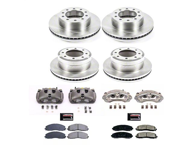 PowerStop OE Replacement 8-Lug Brake Rotor, Pad and Caliper Kit; Front and Rear (15-16 4WD F-350 Super Duty SRW w/ Wide Track Front Suspension)