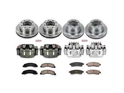 PowerStop OE Replacement 8-Lug Brake Rotor, Pad and Caliper Kit; Front and Rear (Late 99-Early 00 4WD F-350 Super Duty DRW)