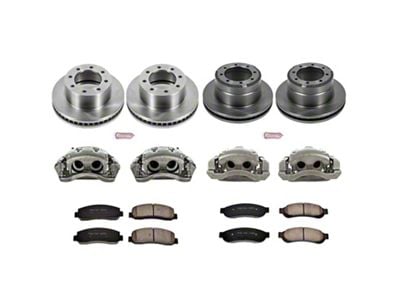 PowerStop OE Replacement 8-Lug Brake Rotor, Pad and Caliper Kit; Front and Rear (05-Early 10 4WD F-350 Super Duty DRW)