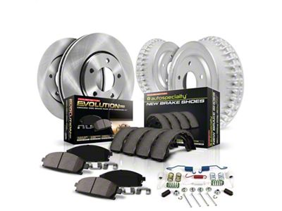 PowerStop OE Replacement 5-Lug Brake Rotor, Drum and Pad Kit; Front and Rear (00-01 2WD RAM 1500)