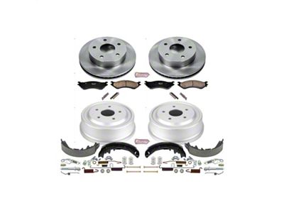 PowerStop OE Replacement 5-Lug Brake Rotor, Drum and Pad Kit; Front and Rear (00-01 4WD RAM 1500)