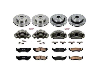 PowerStop OE Replacement 5-Lug Brake Rotor, Pad and Caliper Kit; Front and Rear (2002 RAM 1500)