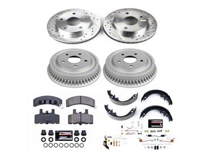 PowerStop Z23 Evolution Sport 5-Lug Brake Rotor, Drum and Pad Kit; Front and Rear (94-99 4WD RAM 1500)