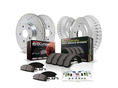 PowerStop Z23 Evolution Sport 5-Lug Brake Rotor, Drum and Pad Kit; Front and Rear (00-01 2WD RAM 1500)