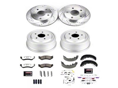 PowerStop Z36 Extreme Truck and Tow 5-Lug Brake Rotor, Drum and Pad Kit; Front and Rear (00-01 2WD RAM 1500)