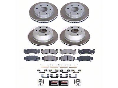 PowerStop Semi-Coated 6-Lug Brake Rotor and Pad Kit; Front and Rear (99-06 Sierra 1500 w/ Single Piston Rear Calipers)