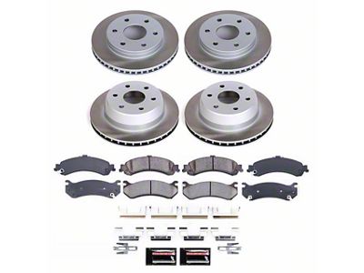 PowerStop Semi-Coated 6-Lug Brake Rotor and Pad Kit; Front and Rear (01-06 Sierra 1500 w/ Dual Piston Rear Calipers)