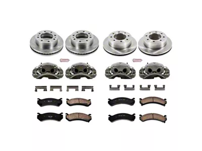 PowerStop OE Replacement 8-Lug Brake Rotor, Pad and Caliper Kit; Front and Rear (2004 Sierra 2500 HD w/ 4-Wheel Steering)