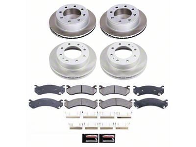 PowerStop Semi-Coated 8-Lug Brake Rotor and Pad Kit; Front and Rear (01-10 Sierra 2500 HD)