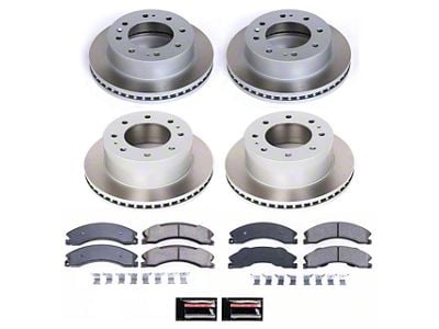 PowerStop Semi-Coated 8-Lug Brake Rotor and Pad Kit; Front and Rear (12-14 Sierra 2500 HD)