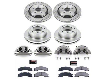 PowerStop OE Replacement 8-Lug Brake Rotor, Pad and Caliper Kit; Front and Rear (2011 Sierra 3500 HD SRW)