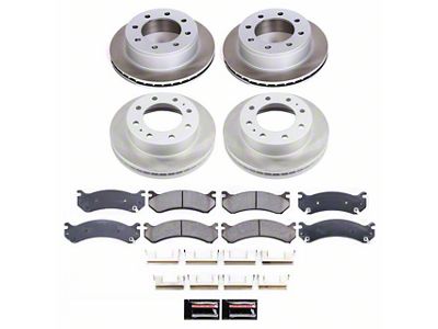 PowerStop Semi-Coated 8-Lug Brake Rotor and Pad Kit; Front and Rear (04-10 Sierra 3500 HD SRW)