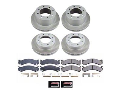 PowerStop Semi-Coated 8-Lug Brake Rotor and Pad Kit; Front and Rear (01-10 Sierra 3500 HD DRW)