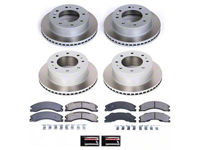 PowerStop Semi-Coated 8-Lug Brake Rotor and Pad Kit; Front and Rear (12-19 Sierra 3500 HD SRW)