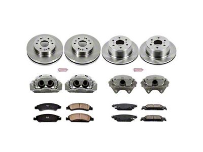 PowerStop OE Replacement 6-Lug Brake Rotor, Pad and Caliper Kit; Front and Rear (14-18 Silverado 1500)