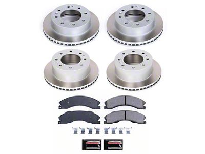 PowerStop Semi-Coated 8-Lug Brake Rotor and Pad Kit; Front and Rear (2011 Silverado 2500 HD)