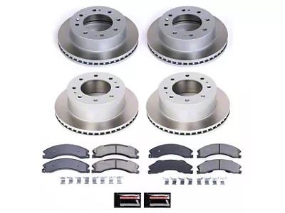 PowerStop Semi-Coated 8-Lug Brake Rotor and Pad Kit; Front and Rear (12-14 Silverado 2500 HD)