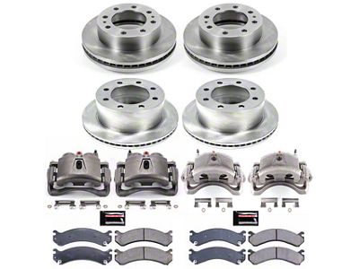 PowerStop OE Replacement 8-Lug Brake Rotor, Pad and Caliper Kit; Front and Rear (07-10 Silverado 3500 HD DRW)