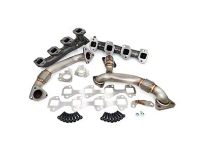 PPE High-Flow Exhaust Manifolds and Up-Pipe Kit; Black Ceramic (Late 07.5-10 6.6L Duramax Sierra 2500 HD)