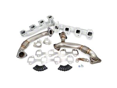 PPE High-Flow Exhaust Manifolds and Up-Pipe Kit; Silver Ceramic (Late 07.5-10 6.6L Duramax Sierra 2500 HD)