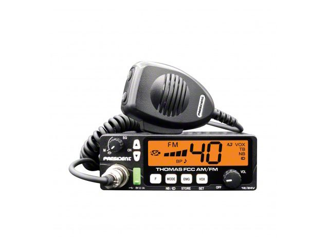 President Electronics Compact 40-Channel Mobile AM/FM CB Radio with PA (Universal; Some Adaptation May Be Required)