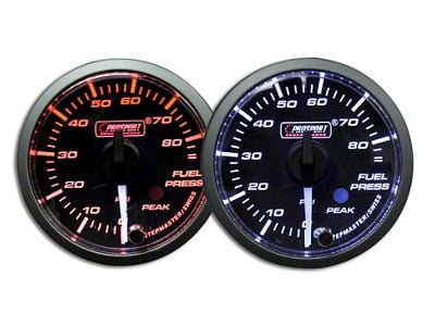 Prosport 52mm Premium Series White Pointer Fuel Pressure Gauge; Electrical; Amber/White (Universal; Some Adaptation May Be Required)