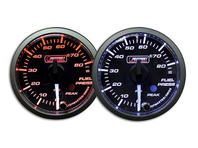 Prosport 52mm Premium Series White Pointer Fuel Pressure Gauge; Electrical; Amber/White (Universal; Some Adaptation May Be Required)