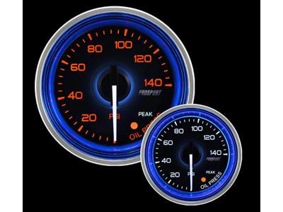 Prosport 52mm Crystal Blue Series Oil Pressure Gauge; Electrical; Amber/White with Blue Halo Ring (Universal; Some Adaptation May Be Required)