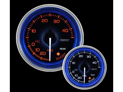 Prosport 52mm Crystal Blue Series Boost Gauge; Electrical; 30 PSI; Amber/White with Blue Halo Ring (Universal; Some Adaptation May Be Required)