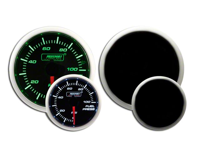 Prosport 52mm Performance Series Fuel Pressure Gauge; Electrical; Green/White (Universal; Some Adaptation May Be Required)