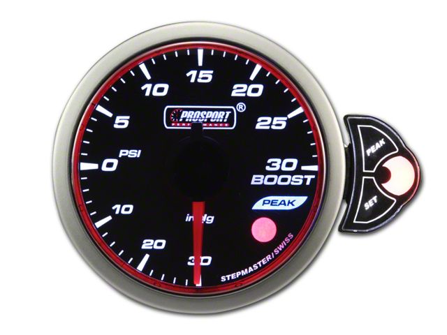 Prosport 52mm Halo Premium Series Boost Gauge; Electrical; 30 PSI; Blue/White/Amber (Universal; Some Adaptation May Be Required)