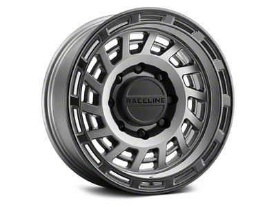 Raceline Halo Gunmetal with Black Lip 8-Lug Wheel; 18x9; -12mm Offset (01-06 Sierra 2500 HD)