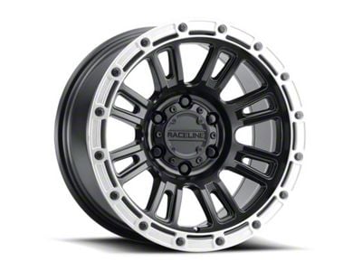 Raceline Compass Satin Black with Silver Ring 6-Lug Wheel; 18x9; -12mm Offset (14-18 Silverado 1500)