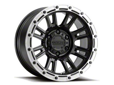 Raceline Compass Satin Black with Silver Ring 6-Lug Wheel; 17x9; -12mm Offset (24-25 Ranger)