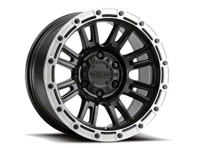 Raceline Compass Satin Black with Silver Ring 6-Lug Wheel; 18x9; 18mm Offset (99-06 Silverado 1500)