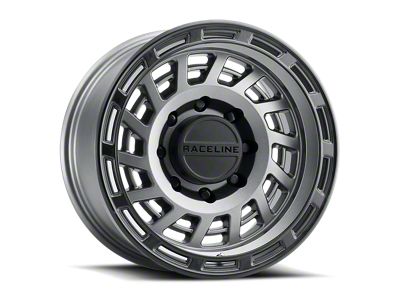 Raceline Halo Gunmetal with Black Ring 6-Lug Wheel; 18x9; 18mm Offset (23-24 Canyon)