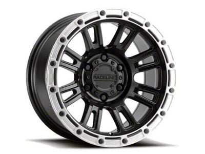 Raceline Compass Satin Black with Silver Ring 6-Lug Wheel; 17x9; -12mm Offset (14-18 Sierra 1500)