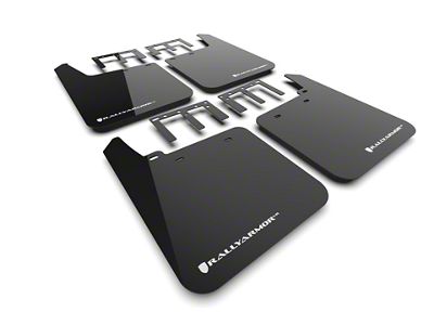 Rally Armor Black Mud Flaps with White Logo; Front and Rear (19-24 Sierra 1500 AT4)