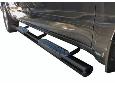 4-Inch Straight Oval Side Step Bars; Semi-Gloss Black (02-08 RAM 1500 Quad Cab)