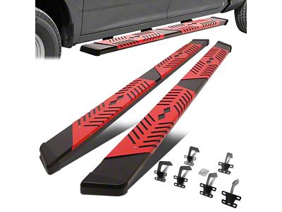 5.50-Inch Wide Flat Running Boards; Black and Red (09-18 RAM 1500 Crew Cab)