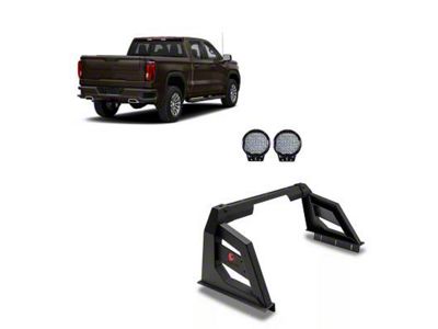 Armour Roll Bar with 9-Inch Black Round LED Lights; Black (00-24 RAM 1500 w/o RAM Box)