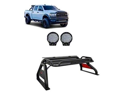 Atlas Roll Bar with 9-Inch Black Round LED Lights; Black (00-25 RAM 1500 w/o RAM Box)