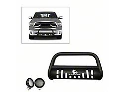 Bull Bar with Skid Plate and 5.30-Inch Black Round Flood LED Lights; Textured Black (09-18 RAM 1500, Excluding Rebel)