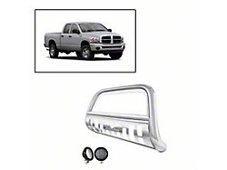 Bull Bar with 5.30-Inch Black Round Flood LED Lights; Stainless Steel (02-08 RAM 1500)