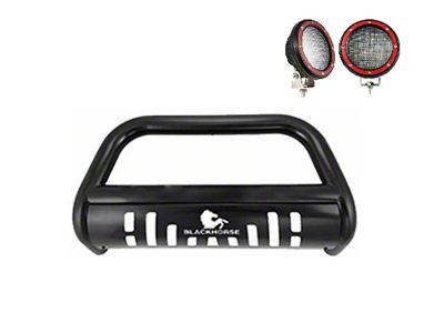 Bull Bar with 5.30-Inch Red Round Flood LED Lights; Black (19-24 RAM 1500, Excluding EcoDiesel, Rebel & TRX)