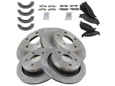 Ceramic 5-Lug Brake Rotor, Pad and Parking Shoe Kit; Front and Rear (03-05 RAM 1500)